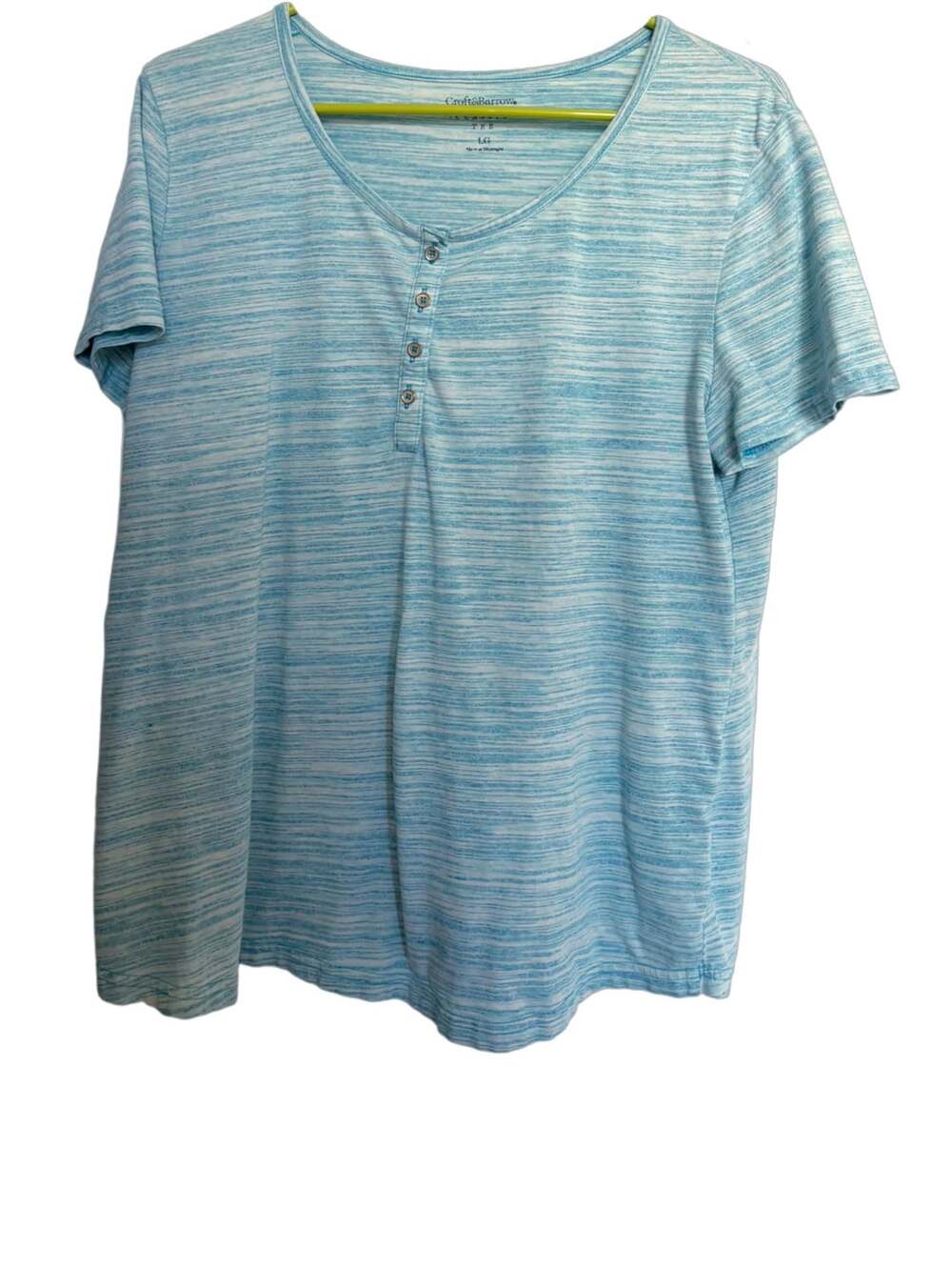 Croft & Barrow Classic Tee Women's Blue Space Dye Short Sleeve Henley Top Size L